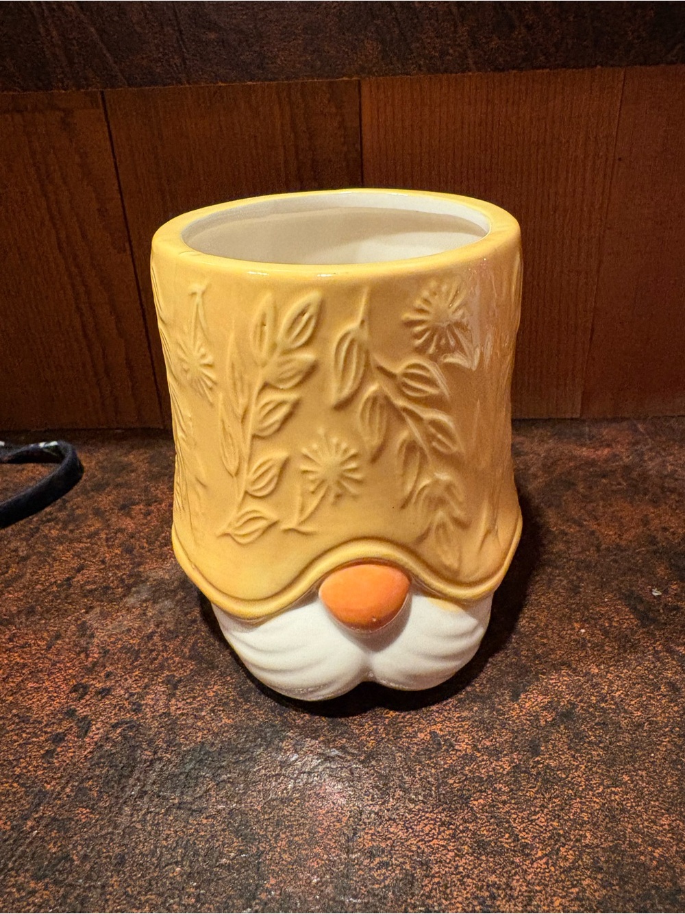 Yellow Floral Gnome Ceramic Planter Cottagecore Garden Decor